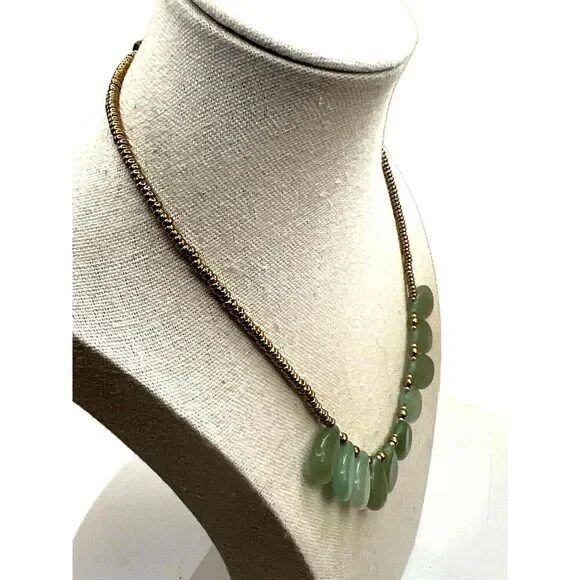 NEW Green Aventurine Stone Gold Tone Beads Bib Necklace - Picture 11 of 14